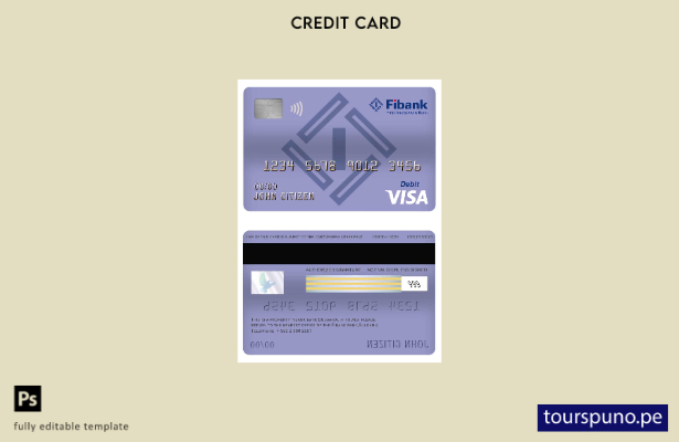 listo para imprimir plantilla de tarjeta de débito visa bancaria Fibank de Bulga